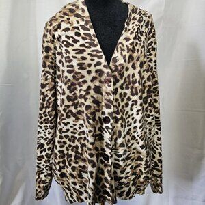 Chicos Size 3 Leopard Print Long Sleeved Cardigan